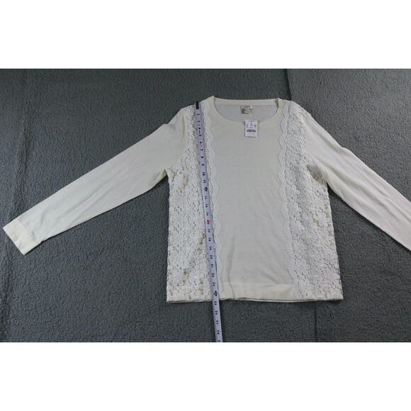 New J. crew Sweater Womens Large Lace Cotton Ivory White Pullover - Picture 4 of 6